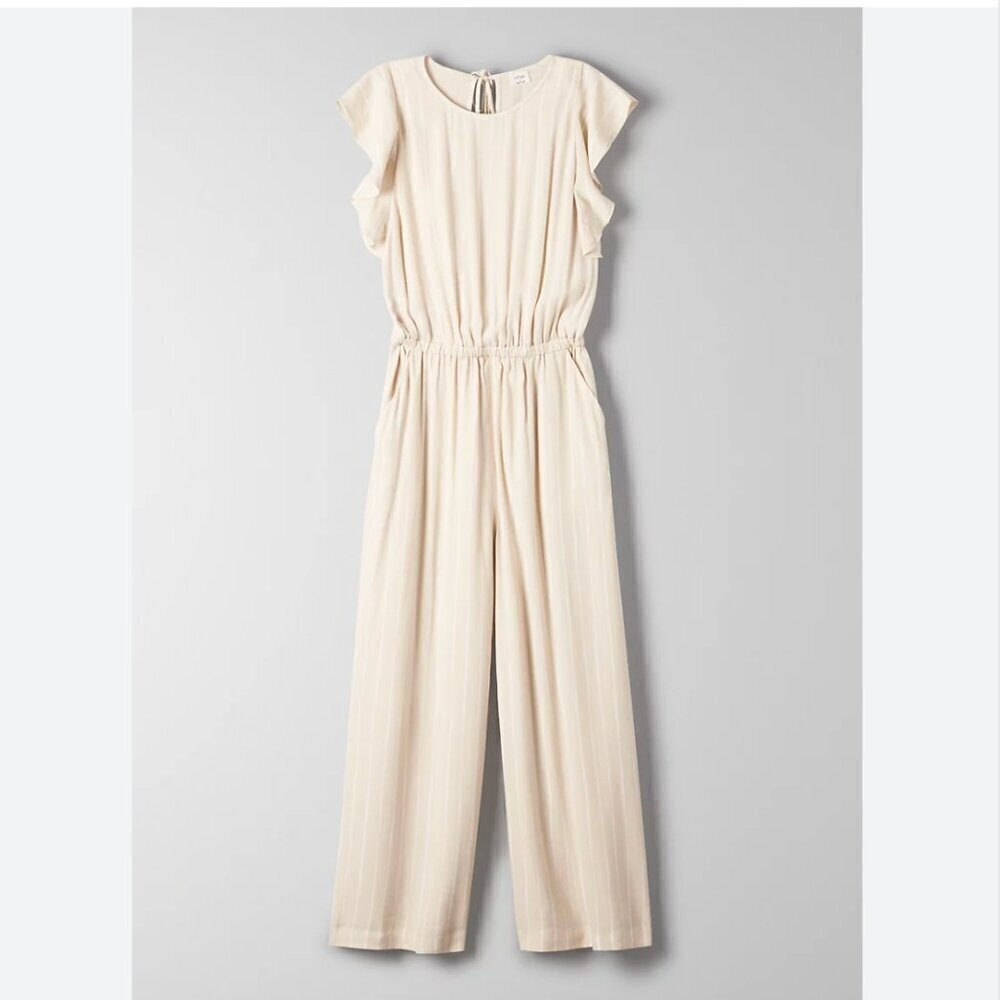 Aritzia Wilfred Fleurette Ruffled Wide Leg Jumpsuit Striped Cream Size Small